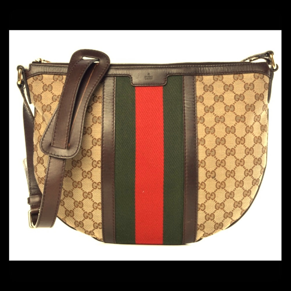 Authentic Gucci Vintage Web Messenger Monogram Bag